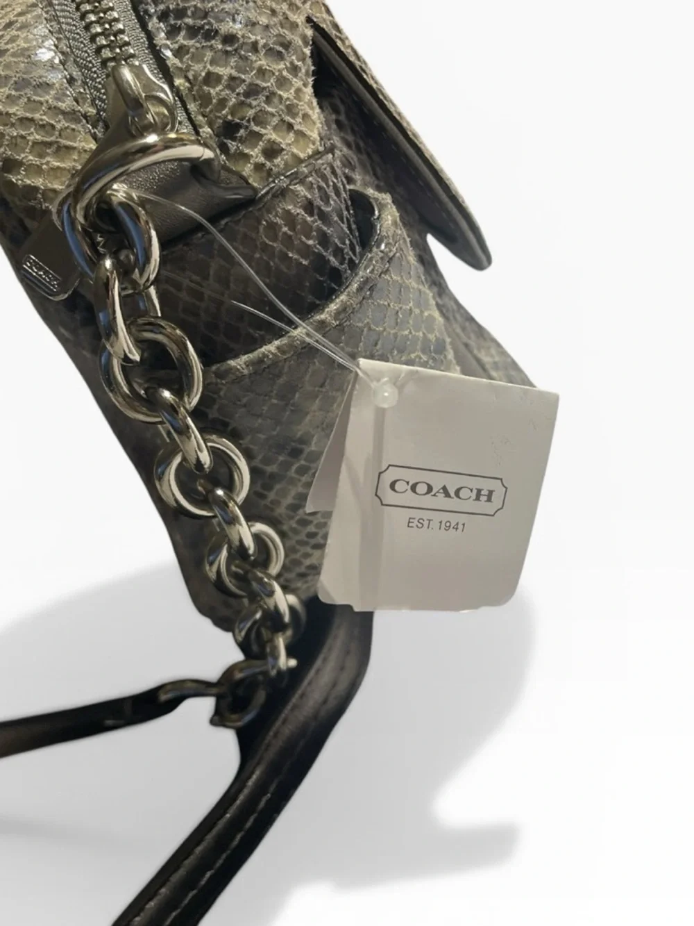Coach Python Embossed Turnlock Crossbody Bag Gray Gunmetal Leather Y2